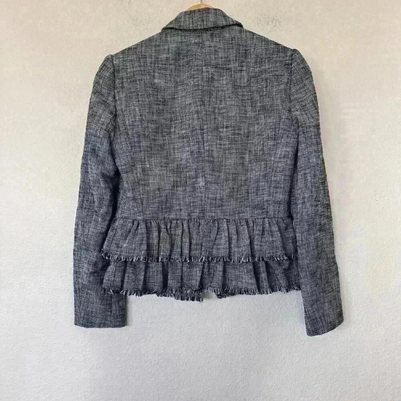 REBECCA TAYLOR Woman Blazer Size 2 Tweed cropped ruffle jacket Classic - Picture 5 of 5